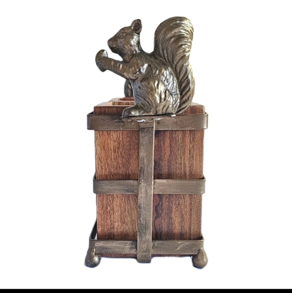 Unique Fall Decorative Wooden Cutlery Table Organizer with Brass Squirrel Holder - Picture 2 of 12